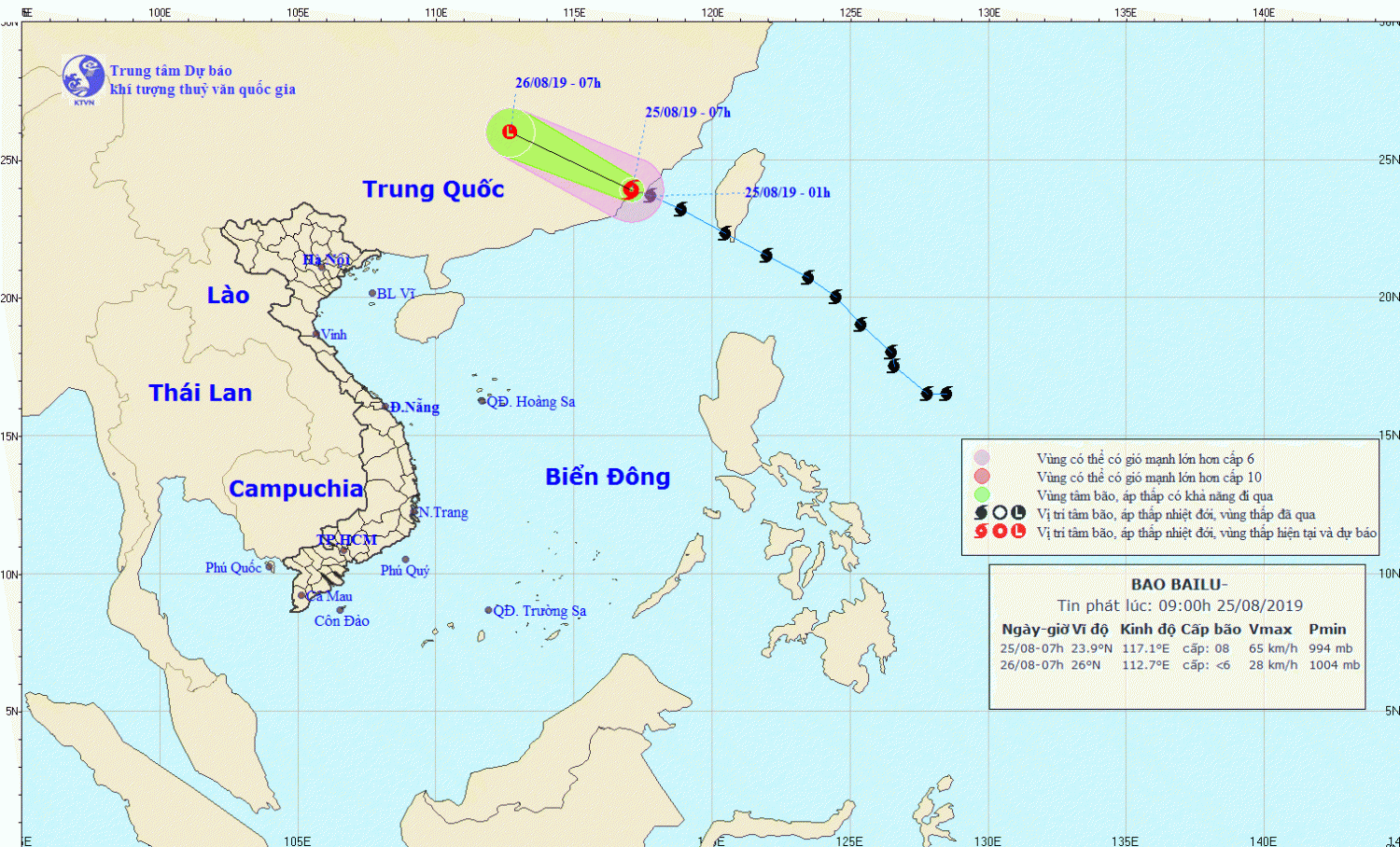 Tin về cơn bão gần Biển Đông - bão BAILU (09h00 ngày 25/8)