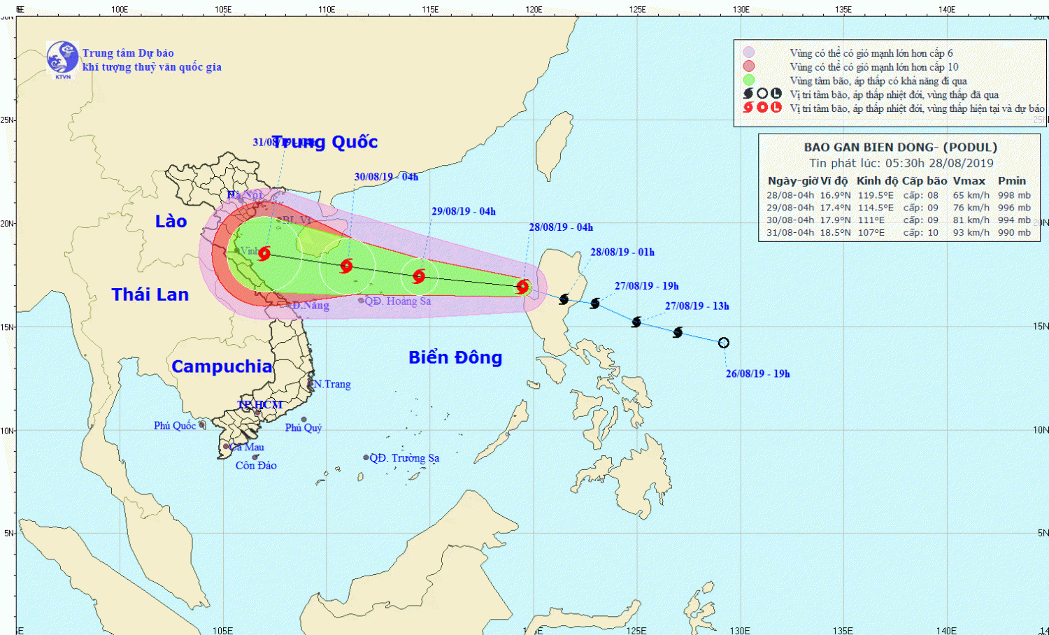 Tin bão trên Biển Đông - cơn bão số 04 (05h30 ngày 28/8)