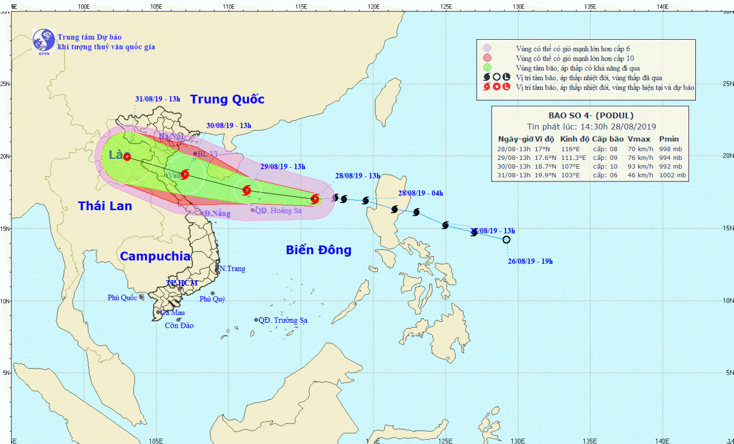 Tin bão trên Biển Đông - cơn bão số 04 (14h30 ngày 28/8)