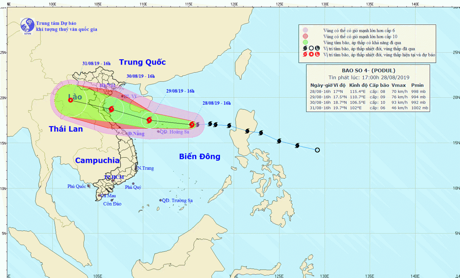 Tin bão gần bờ - cơn bão số 04 (17h00 ngày 28/8)