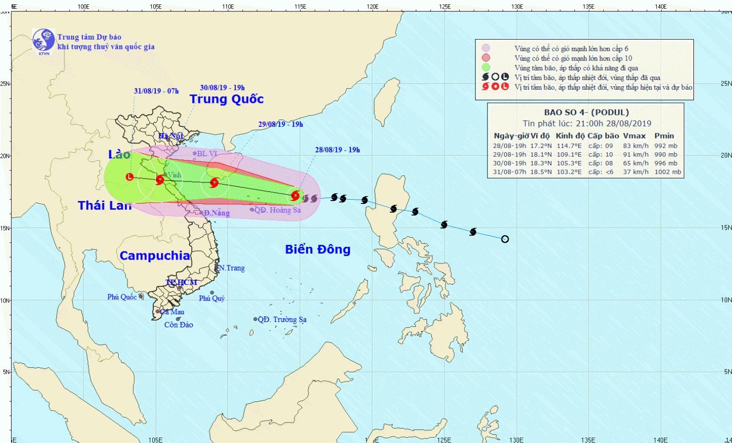 Tin bão gần bờ - cơn bão số 04 (21h00 ngày 28/8)