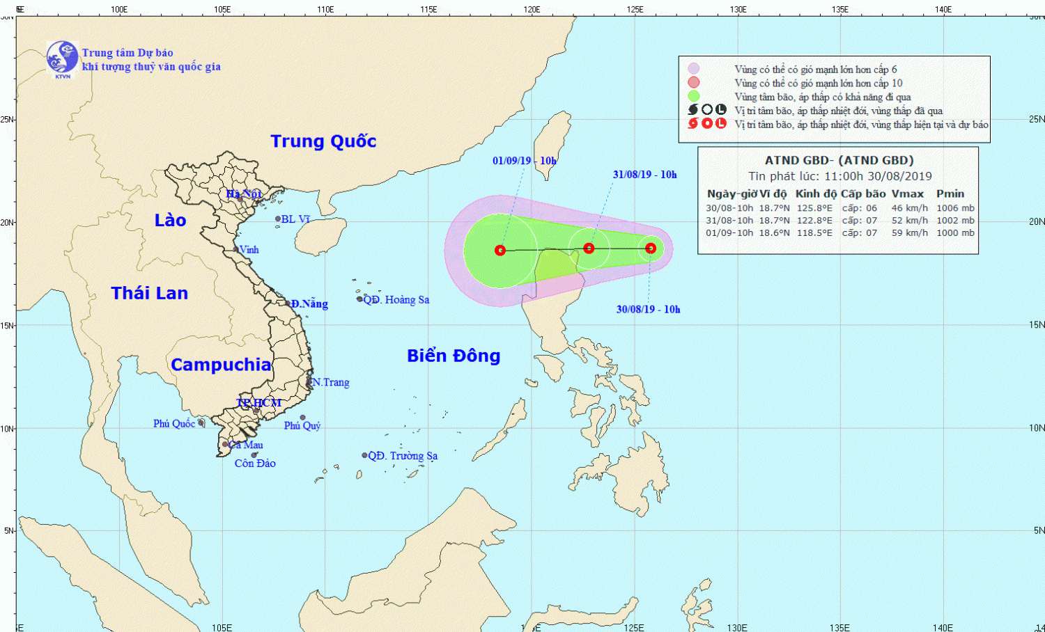 Tin áp thấp nhiệt đới gần Biển Đông (11h40 ngày 30/8)