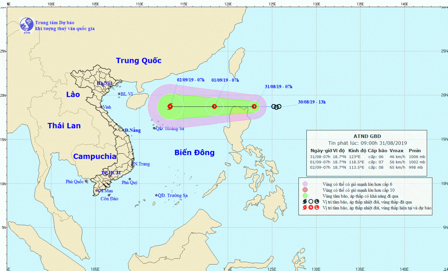 Tin áp thấp nhiệt đới gần Biển Đông (09h00 ngày 31/8)