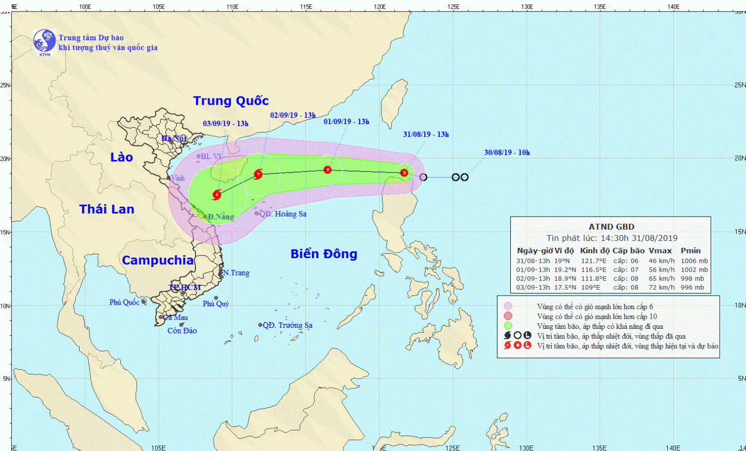 Tin áp thấp nhiệt đới gần Biển Đông (14h30 ngày 31/8)