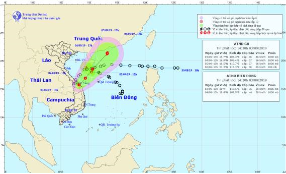 Tin ATNĐ trên đất liền và tin vùng áp thấp trên Biển Đông (14h30 ngày 03/9)