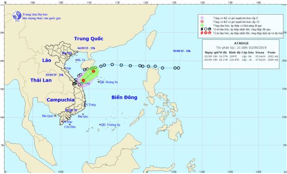 Tin áp thấp nhiệt đới gần bờ - tên quốc tế KAJIKI (21h00 ngày 03/9)
