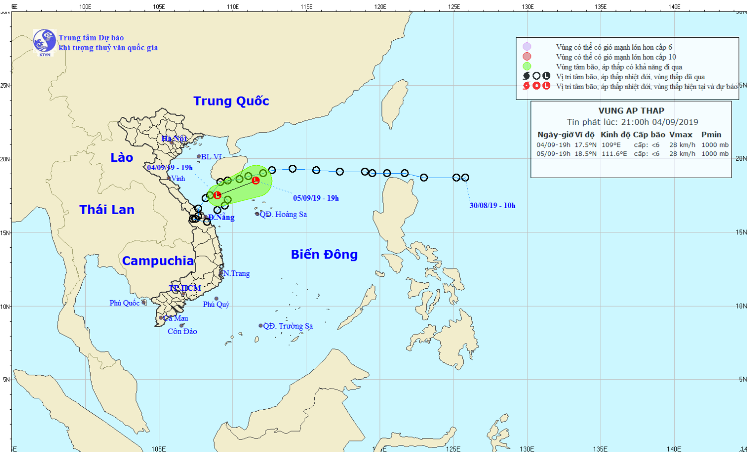 Tin về vùng áp thấp - suy yếu từ ATNĐ gần bờ (21h00 ngày 04/9)