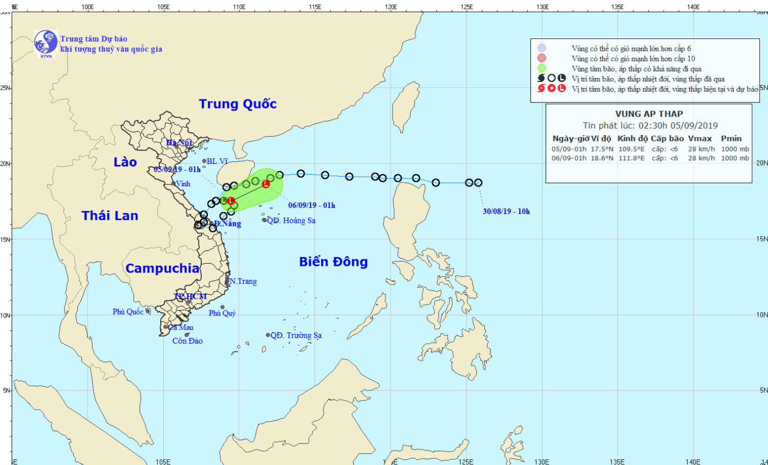 Tin về vùng áp thấp - suy yếu từ ATNĐ gần bờ (02h30 ngày 05/9)