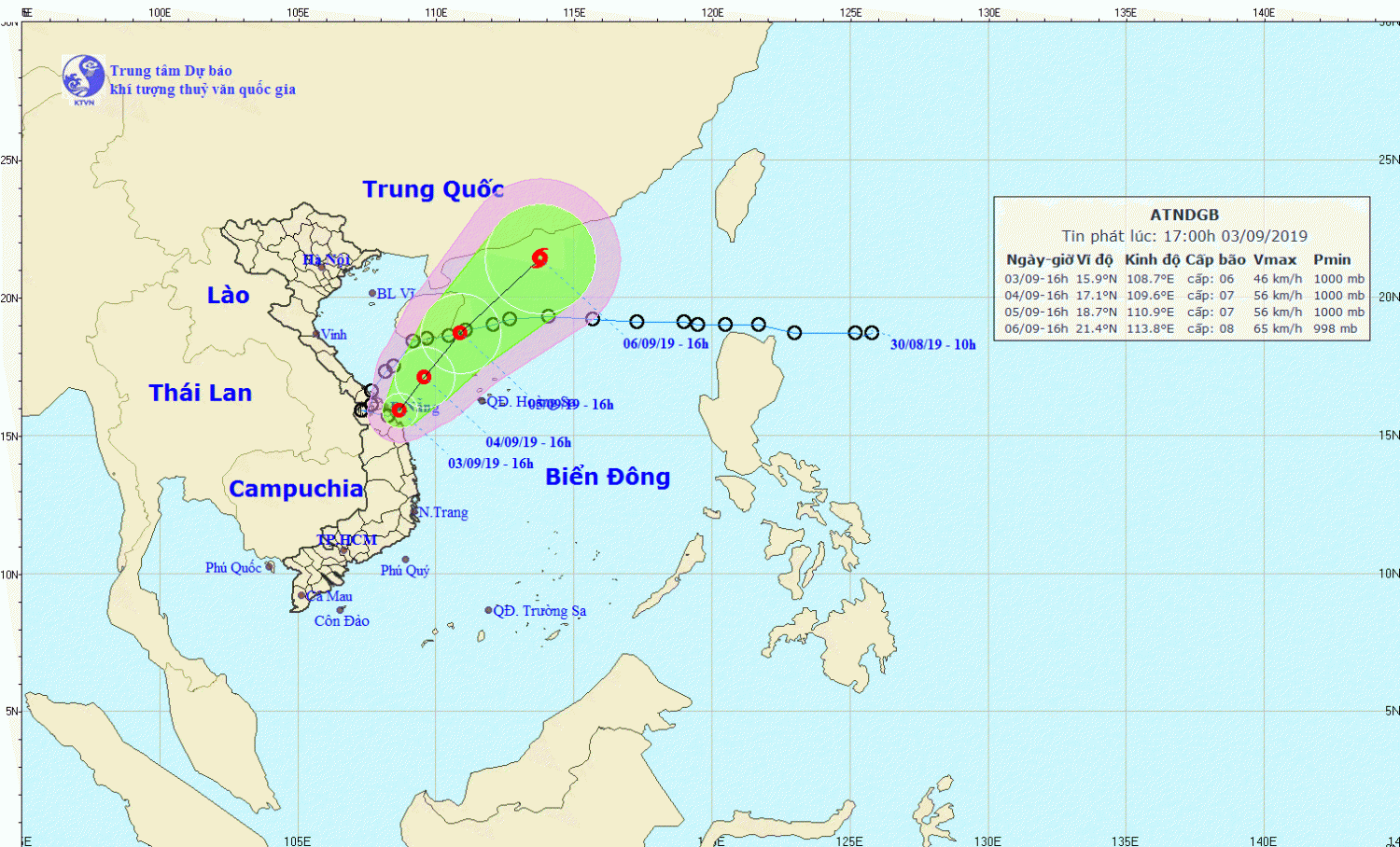Tin áp thấp nhiệt đới gần bờ - tên quốc tế KAJIKI (17h00 ngày 03/9)