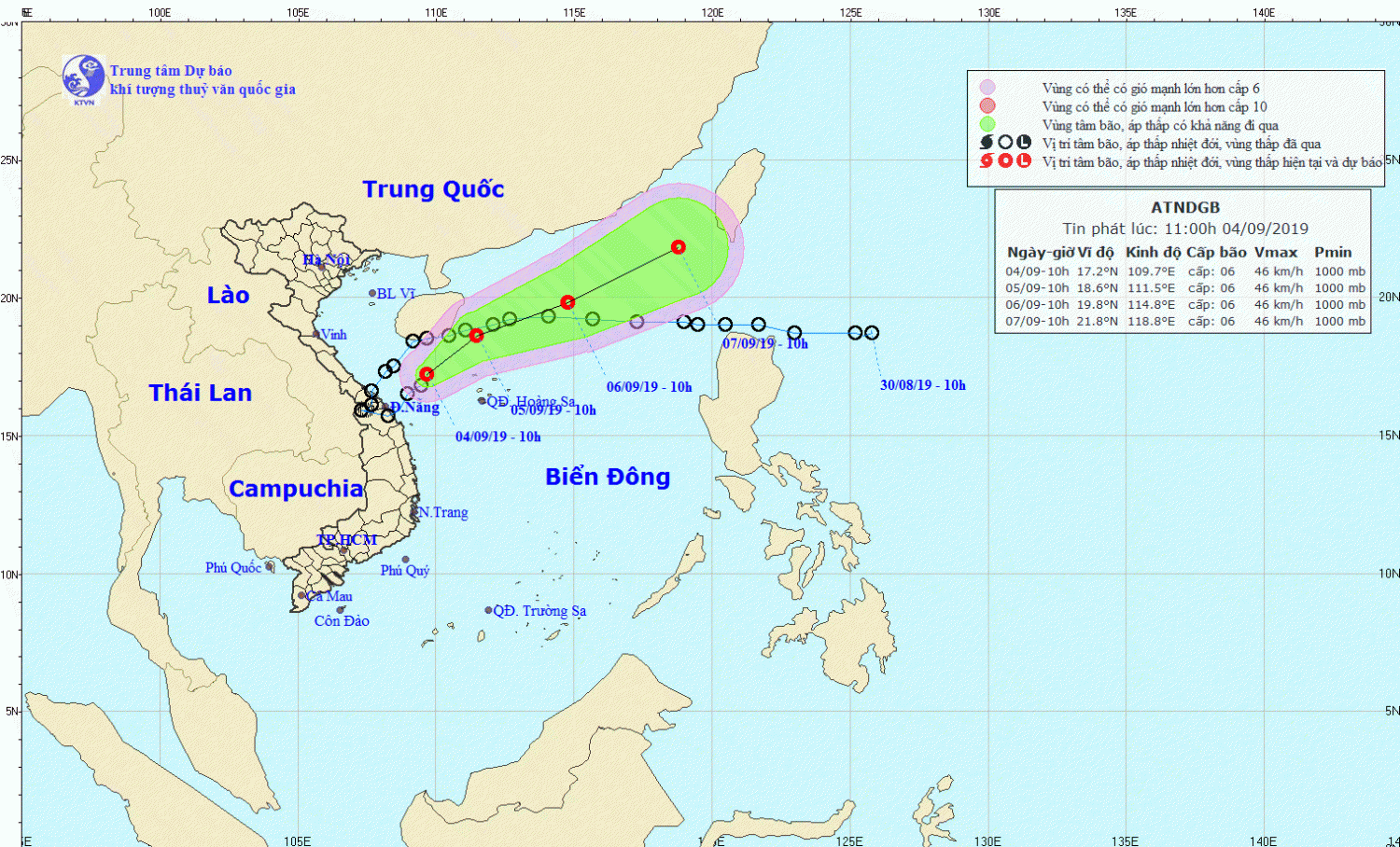 Tin áp thấp nhiệt đới gần bờ - tên quốc tế KAJIKA (11h00 ngày 04/9)