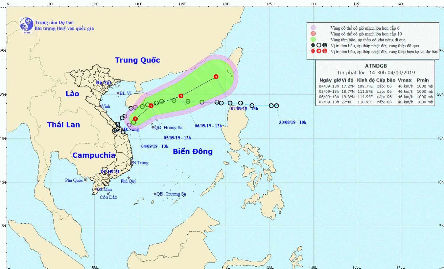 Tin áp thấp nhiệt đới gần bờ - tên quốc tế KAJIKI (14h30 ngày 04/9)