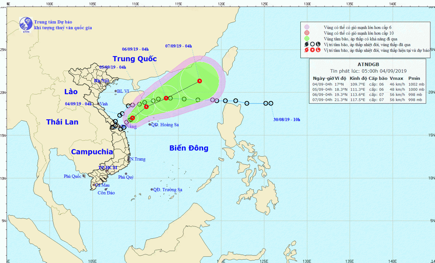Tin áp thấp nhiệt đới gần bờ - tên quốc tế KAJIKI (05h00 ngày 04/9)