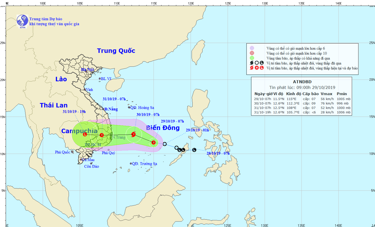Tin áp thấp nhiệt đới trên Biển Đông, cảnh báo gió mạnh trên biển (09h00 ngày 29/10)