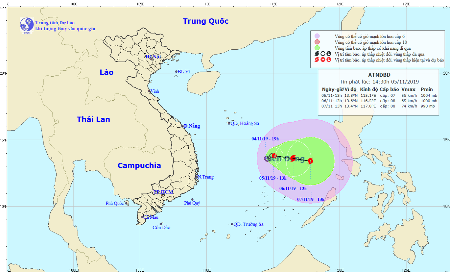 Tin áp thấp nhiệt đới trên Biển Đông (14h30 ngày 05/11)