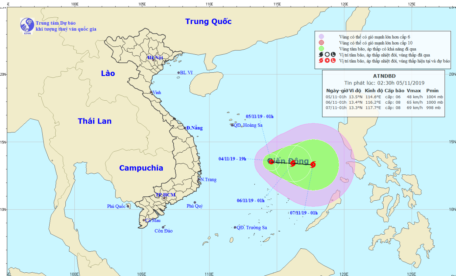 Tin áp thấp nhiệt đới trên Biển Đông (02h30 ngày 05/11)