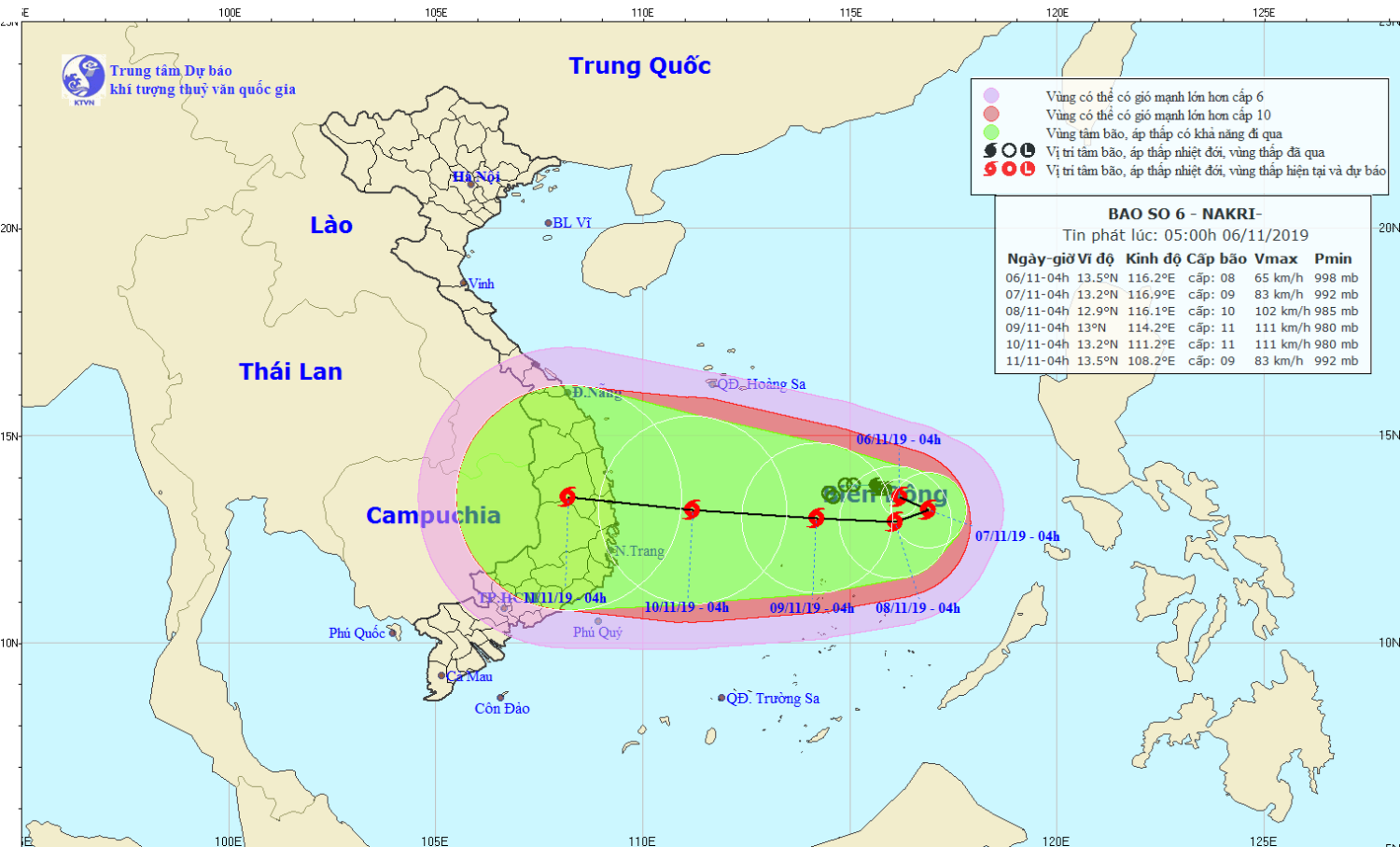 Tin bão trên Biển Đông - cơn bão số 06 (05h00 ngày 06/11)