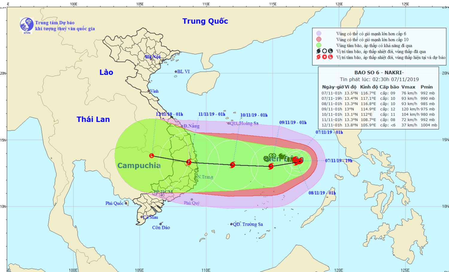 Tin bão trên Biển Đông - cơn bão số 06 (02h30 ngày 07/11)