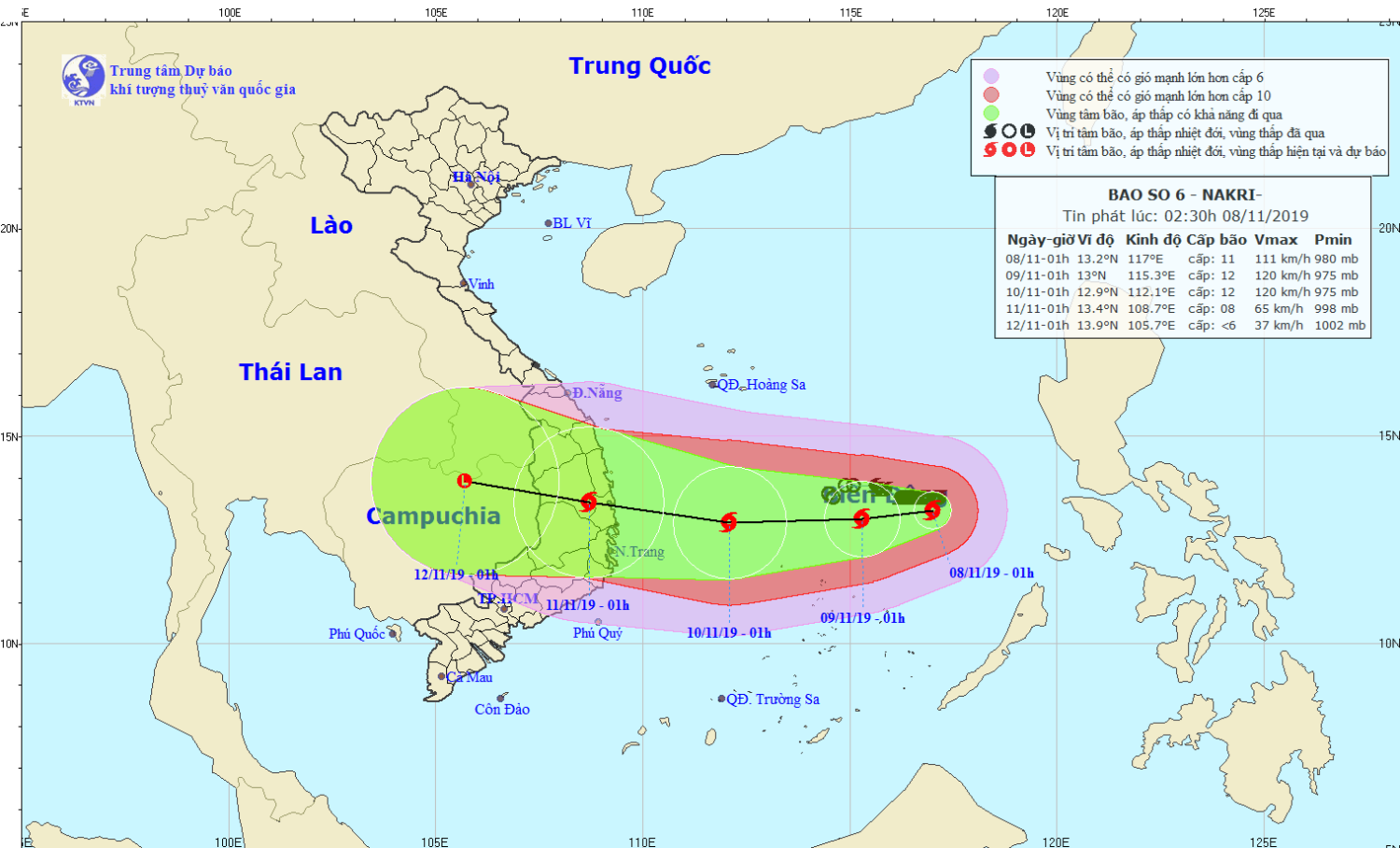 Tin bão trên Biển Đông - cơn bão số 06 (02h30 ngày 08/11)
