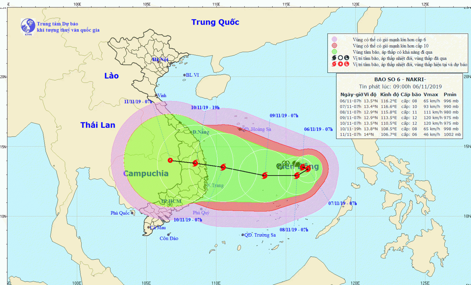 Tin bão trên Biển Đông - cơn bão số 06 (09h00 ngày 06/11)