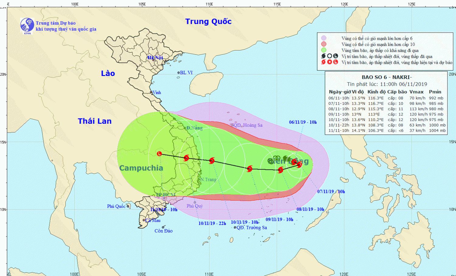 Tin bão trên Biển Đông - cơn bão số 06 (11h00 ngày 06/11)