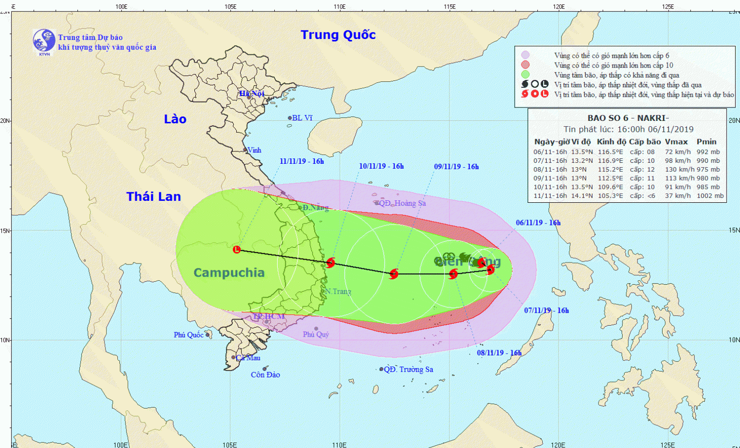 Tin bão trên Biển Đông - cơn bão số 06 (17h00 ngày 06/11)
