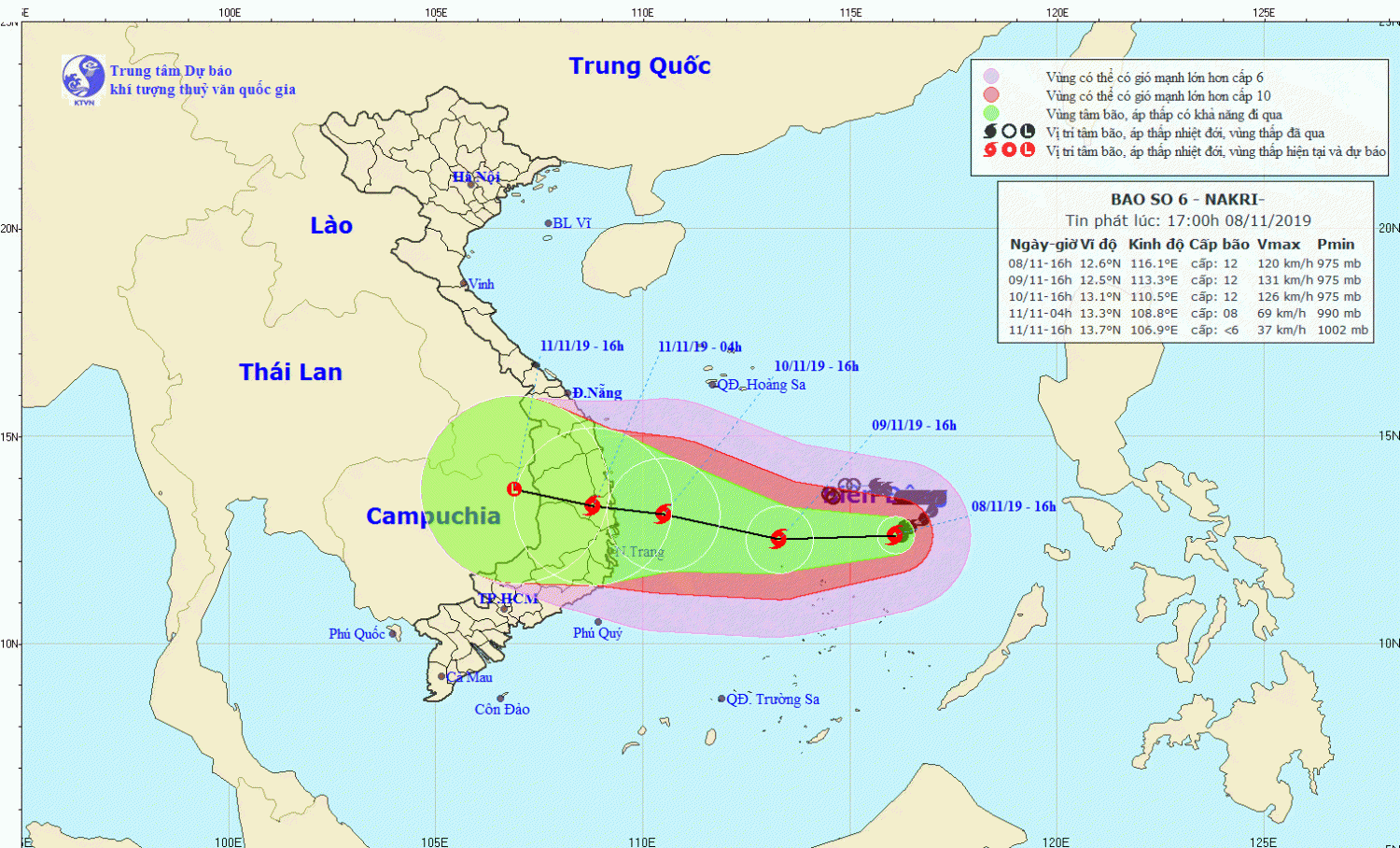 Tin bão trên Biển Đông - cơn bão số 06 (17h00 ngày 08/11)