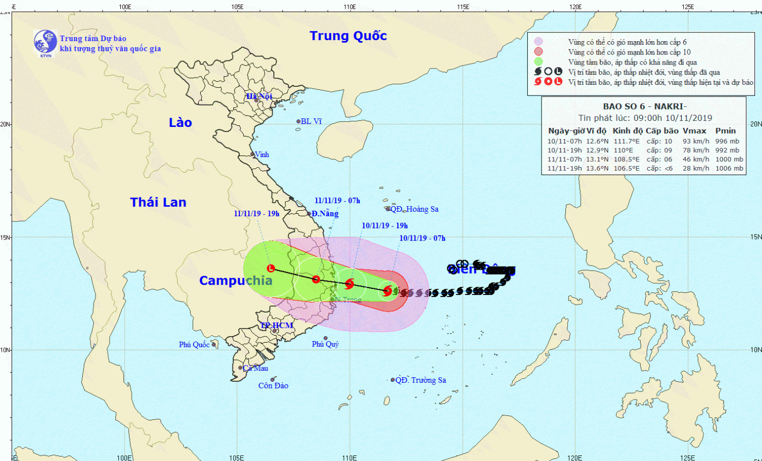Tin bão khẩn cấp - cơn bão số 06 (09h00 ngày 10/11)