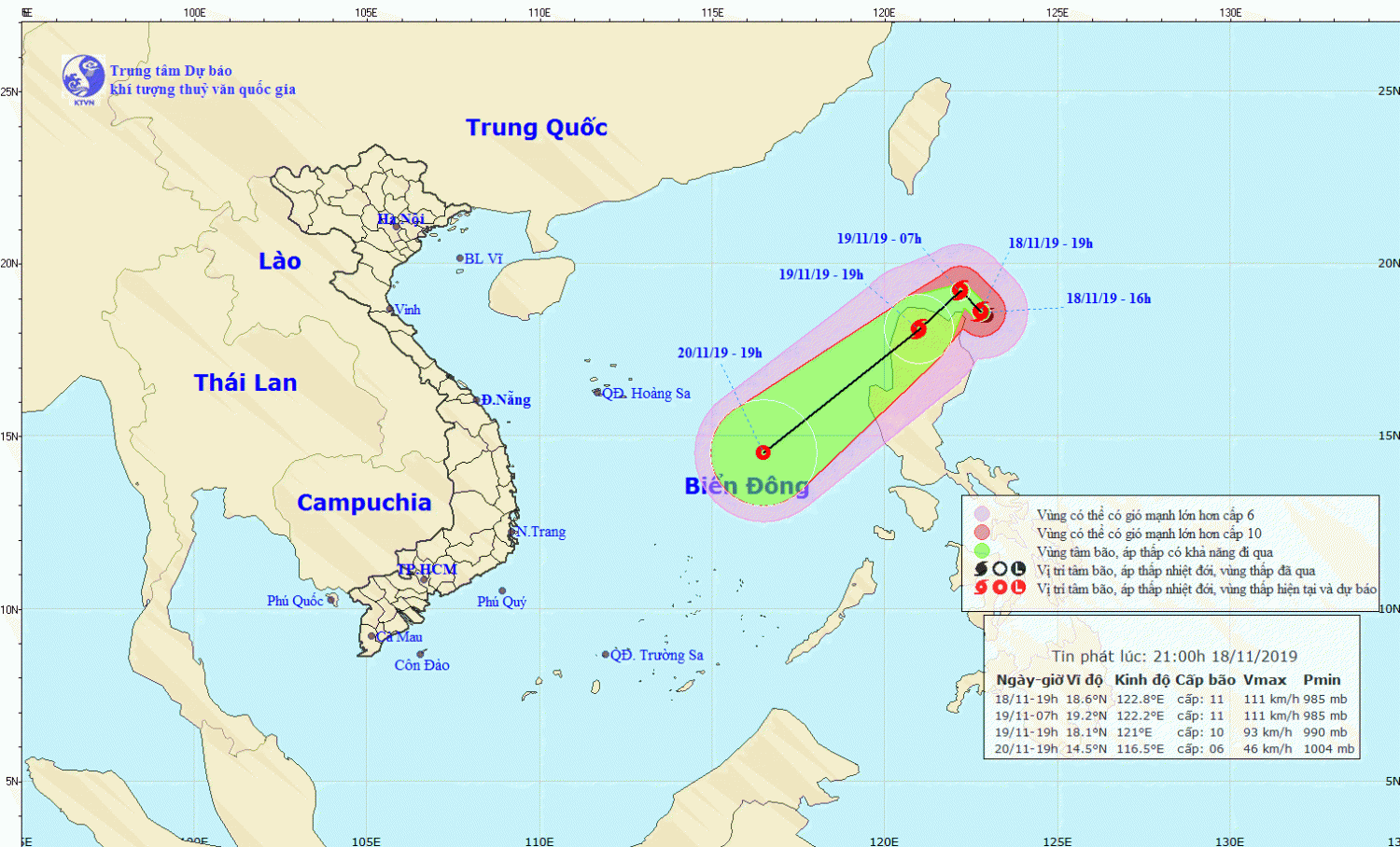 Tin bão gần Biển Đông - bão KALMAEGI (21h00 ngày 18/11)