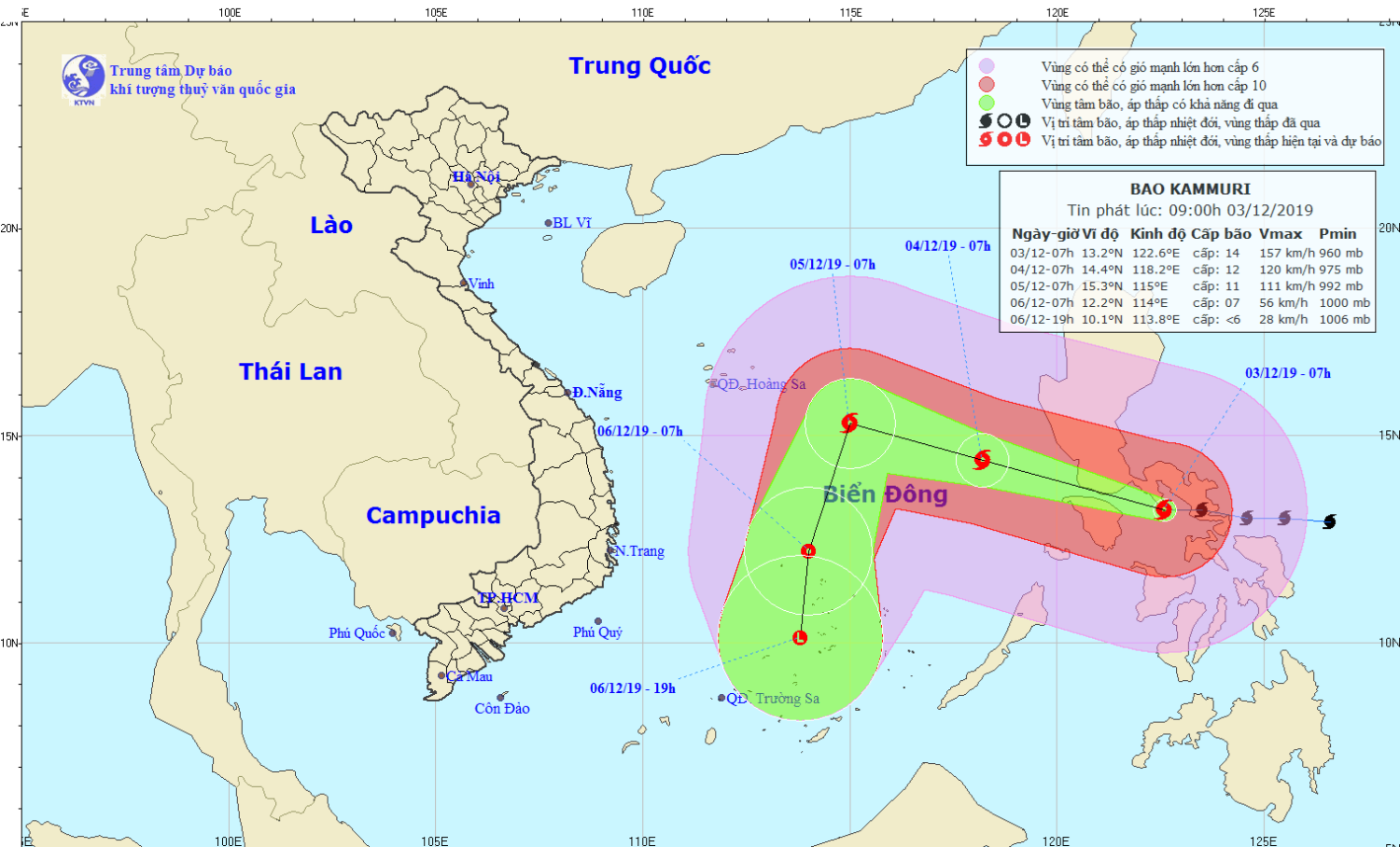 Tin bão gần Biển Đông - cơn bão KAMMURI (09h00 ngày 03/12)