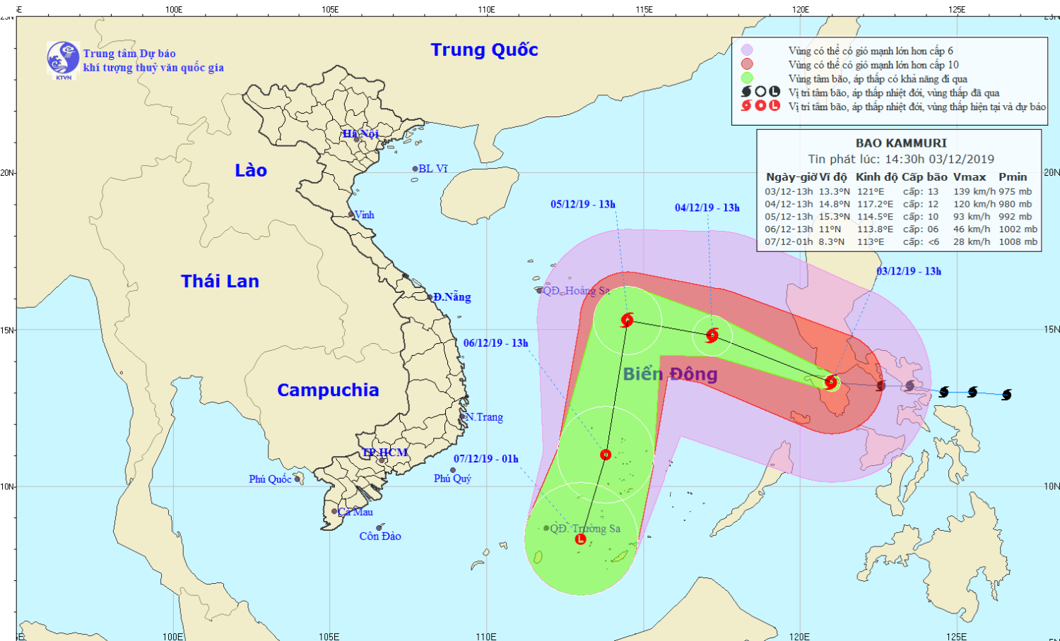 Tin bão gần Biển Đông - cơn bão KAMMURI (14h30 ngày 03/12)
