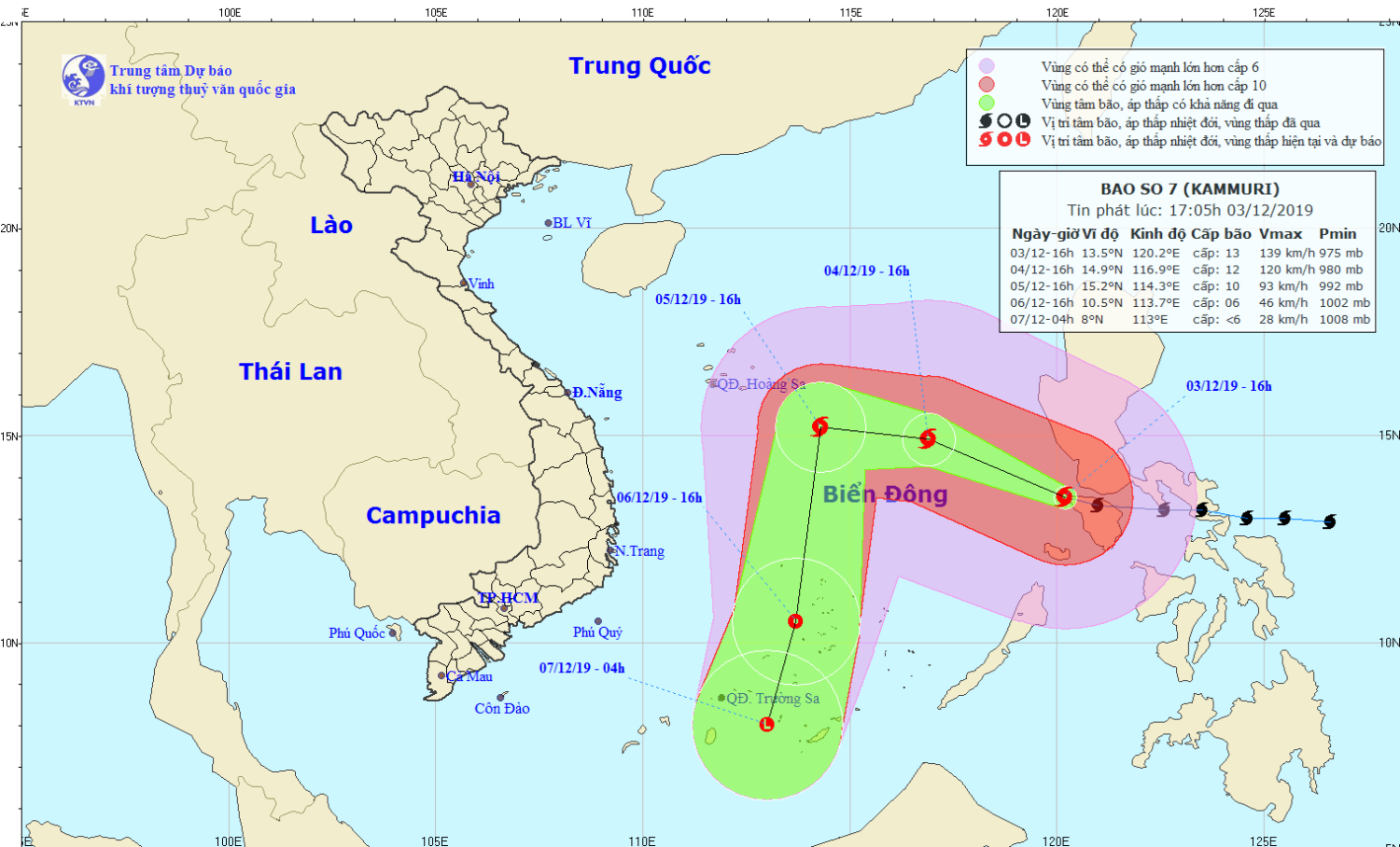 Tin bão trên Biển Đông - cơn bão số 07 (17h00 ngày 03/12)