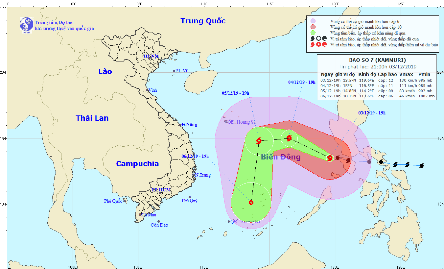 Tin bão trên Biển Đông - cơn bão số 07 (21h00 ngày 03/12)