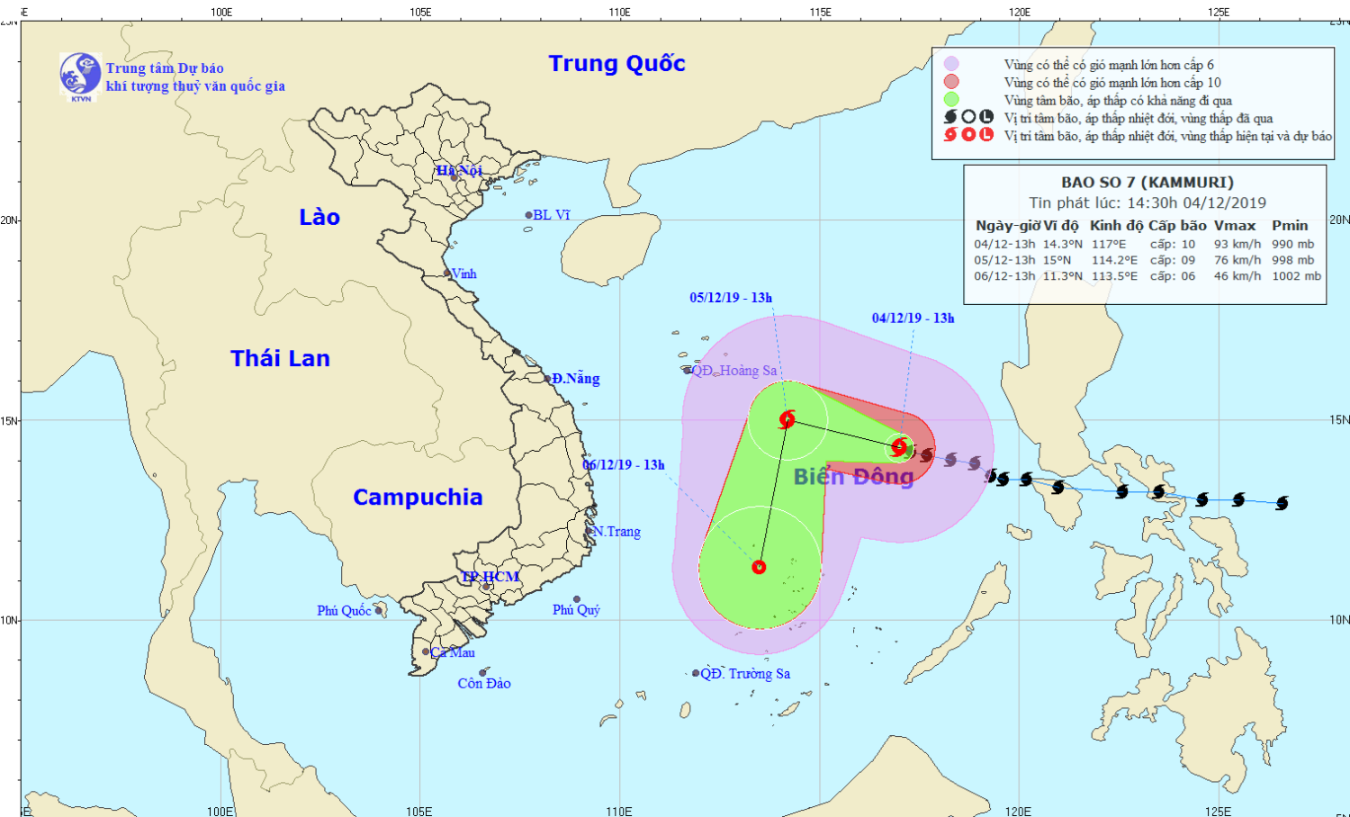 Tin bão trên Biển Đông - cơn bão số 07 (14h30 ngày 04/12)