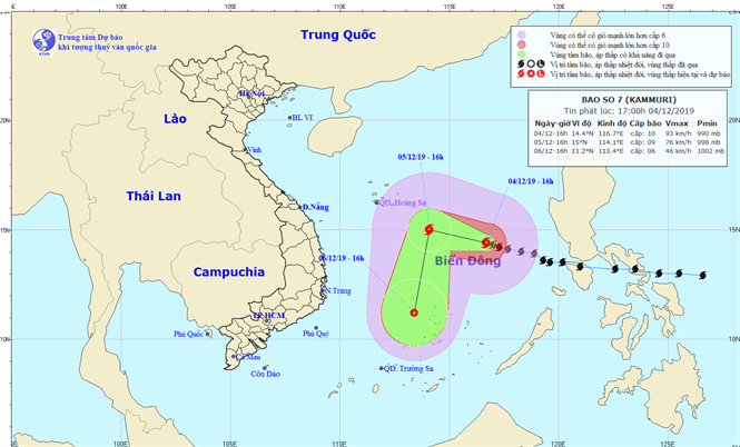Tin bão trên Biển Đông - cơn bão số 07 (17h00 ngày 04/12)