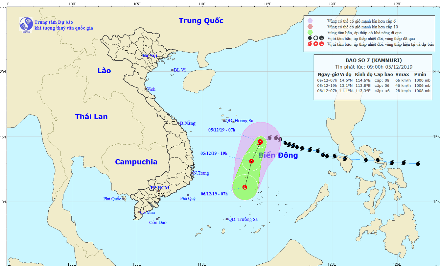 Tin bão trên Biển Đông - cơn bão số 07 (09h00 ngày 05/12)