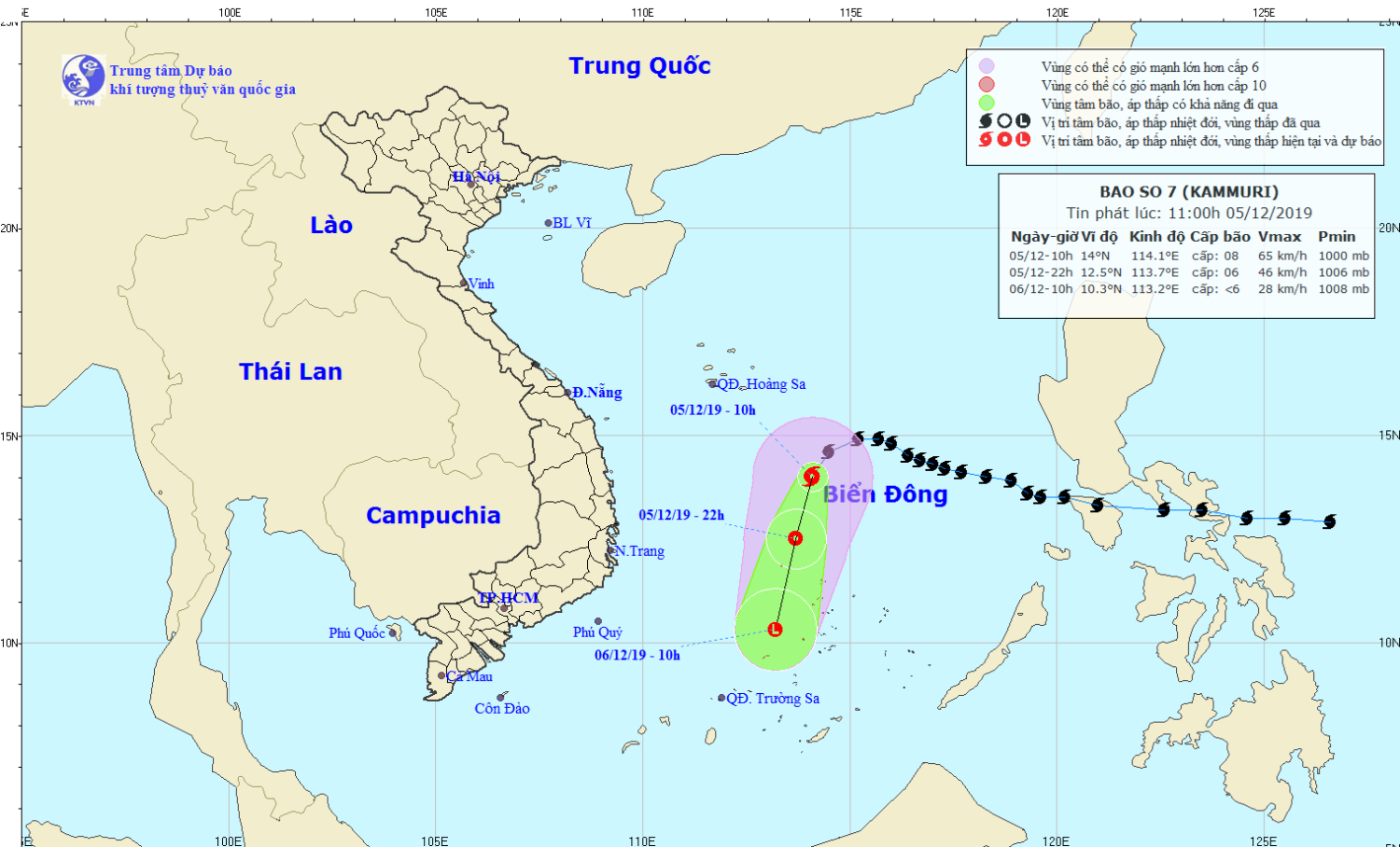 Tin bão trên Biển Đông - cơn bão số 07 (11h00 ngày 05/12)