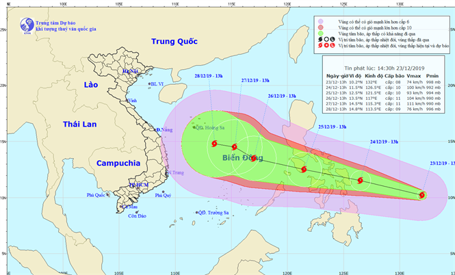 Tin bão gần Biển Đông - bão PHANFONE (14h30 ngày 23/12)