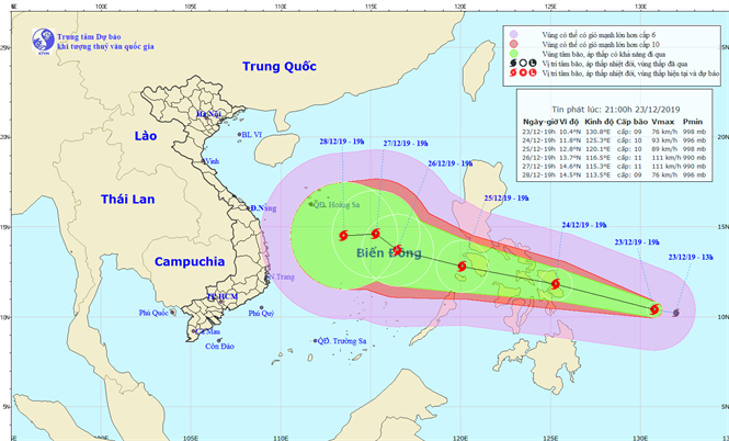 Tin bão gần Biển Đông - bão PHANFONE (21h00 ngày 24/12)