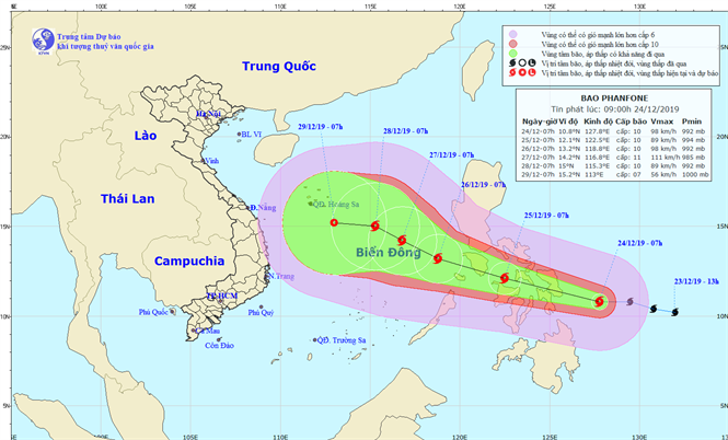 Tin bão gần Biển Đông - bão PHANFONE (09h00 ngày 24/12)