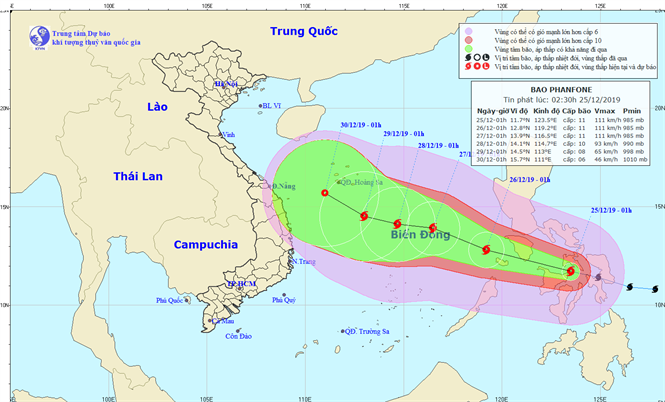 Tin bão gần Biển Đông - bão PHANFONE (02h30 ngày 25/12)