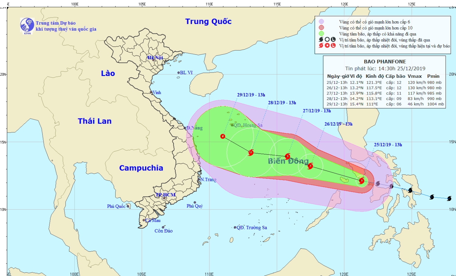 Tin bão gần Biển Đông - bão PHANFONE (14h30 ngày 25/12)