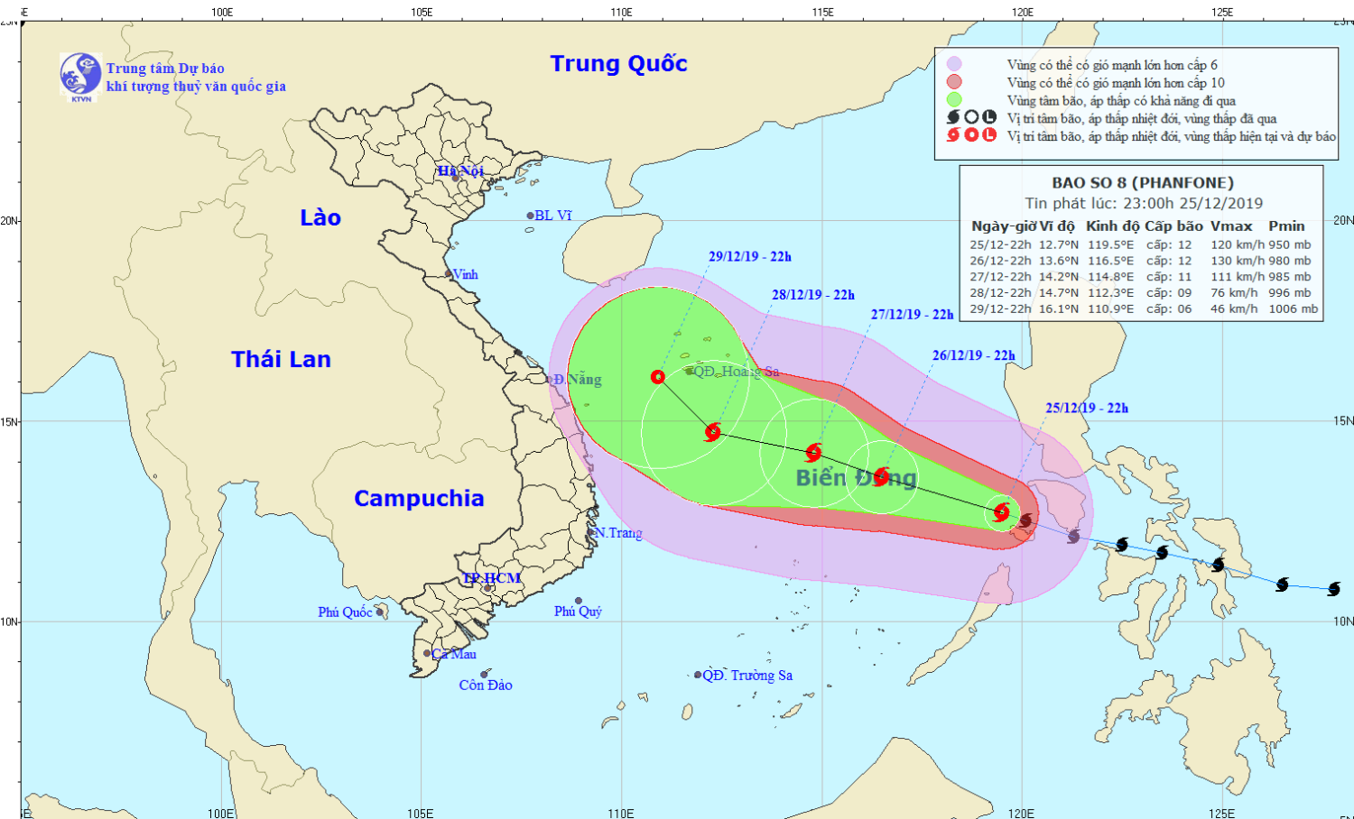 Tin bão trên Biển Đông - cơn bão số 08 (23h00 ngày 25/12)