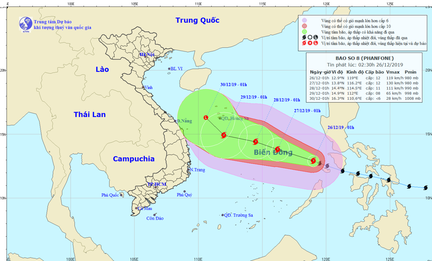 Tin bão trên Biển Đông - cơn bão số 08 (02h30 ngày 26/12)