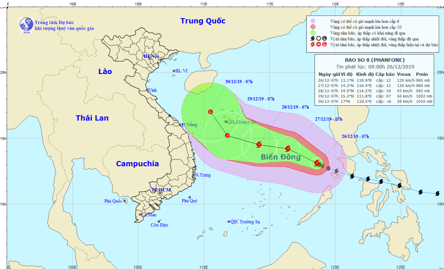 Tin bão trên Biển Đông - cơn bão số 08 (09h00 ngày 26/12)