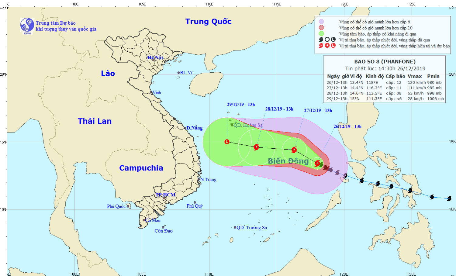 Tin bão trên Biển Đông - cơn bão số 08 (14h30 ngày 26/12)