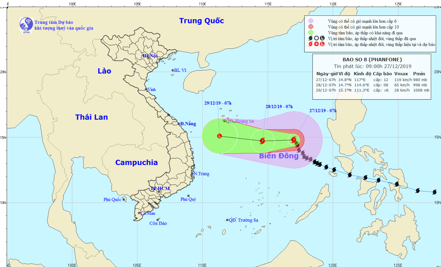Tin bão trên Biển Đông - cơn bão số 08 (09h00 ngày 27/12)