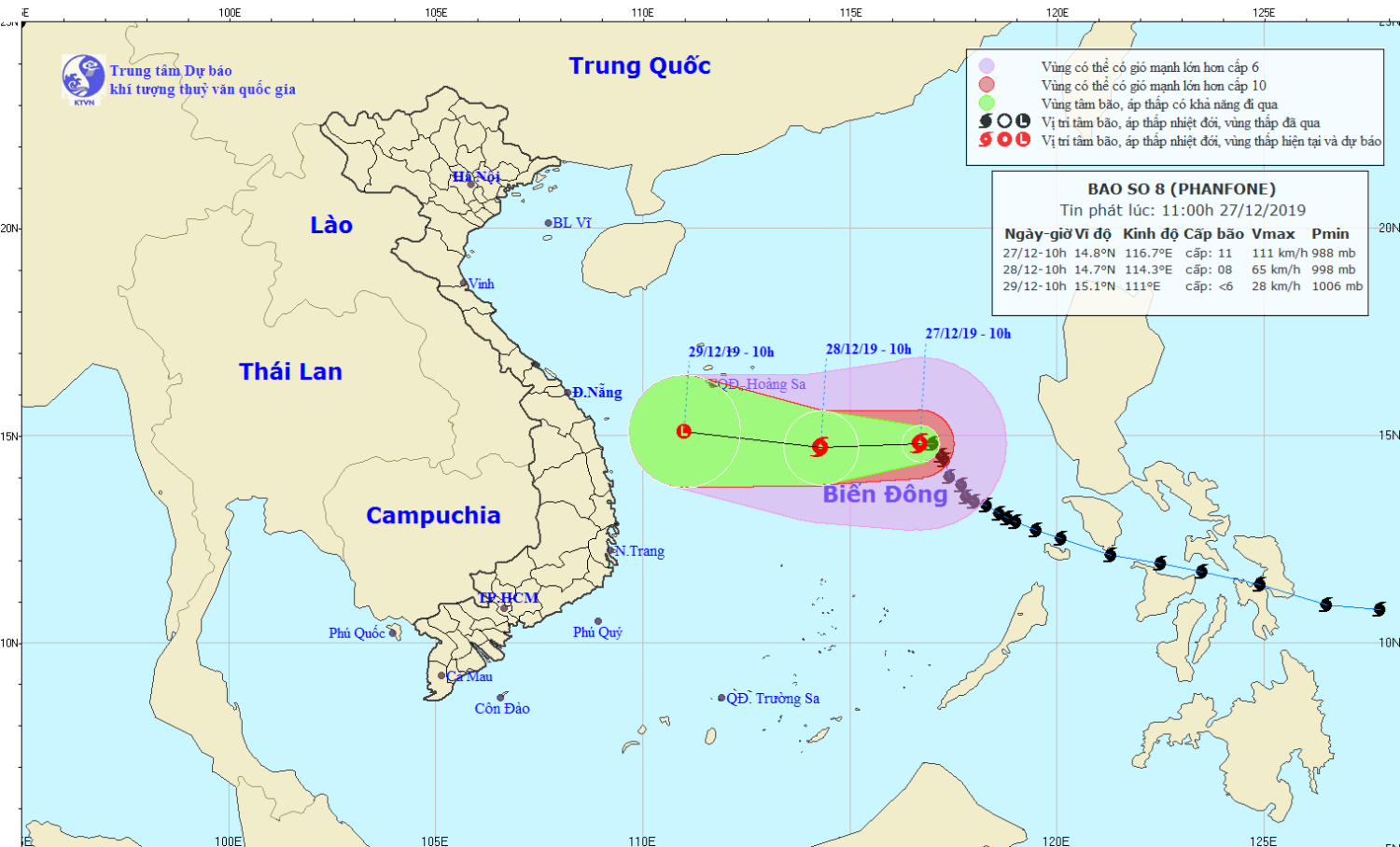 Tin bão trên Biển Đông - cơn bão số 08 (11h00 ngày 27/12)