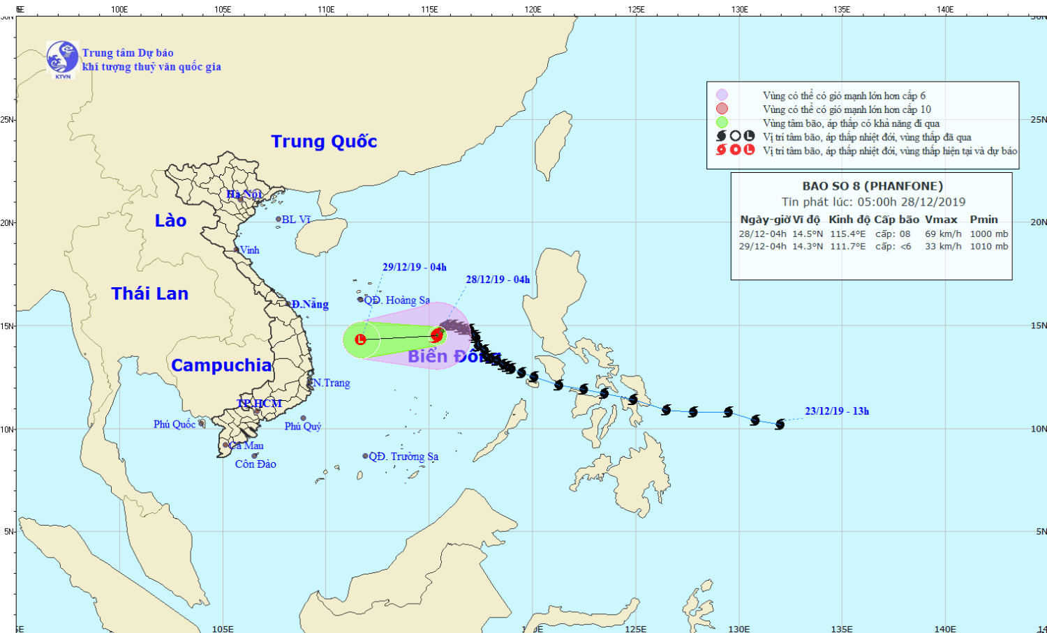 Tin bão trên Biển Đông - cơn bão số 08 (05h00 ngày 28/12)