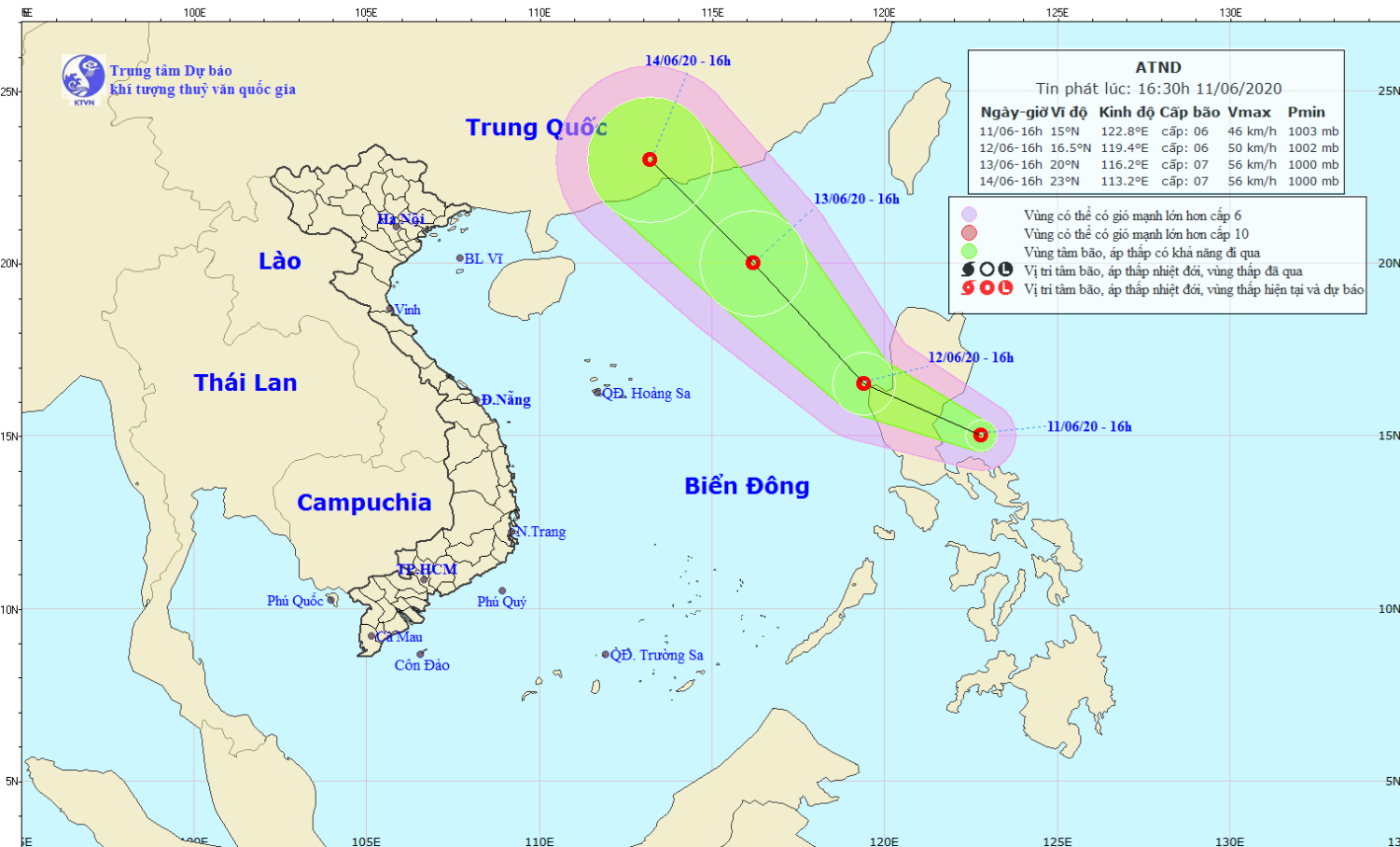 Tin áp thấp nhiệt đới gần Biển Đông (16h30 ngày 11/6)