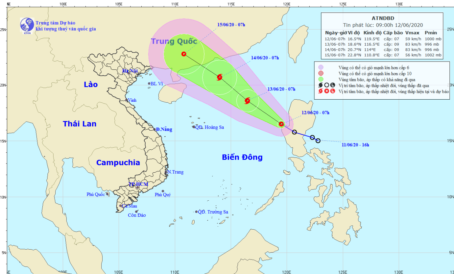 Tin áp thấp nhiệt đới trên Biển Đông (09h00 ngày 12/6)